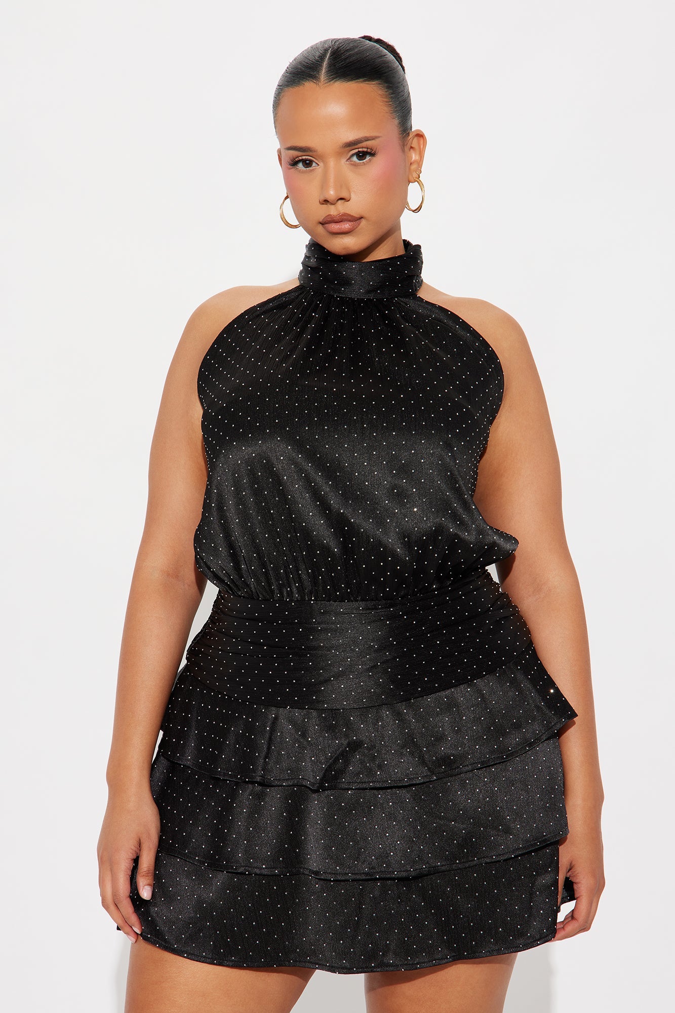 Roxy Rhinestone Embellished Chiffon Mini Dress - Black