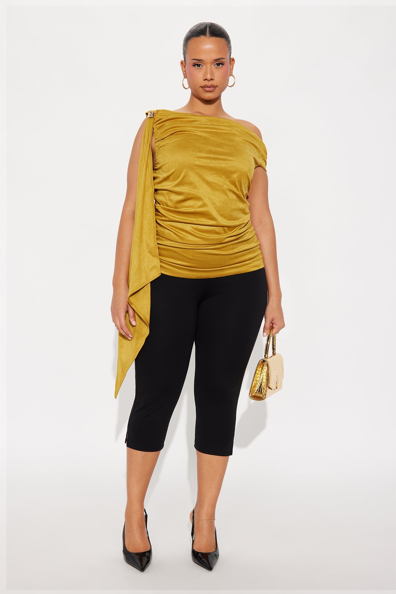 Club Classics Draped Faux Suede Top - Mustard