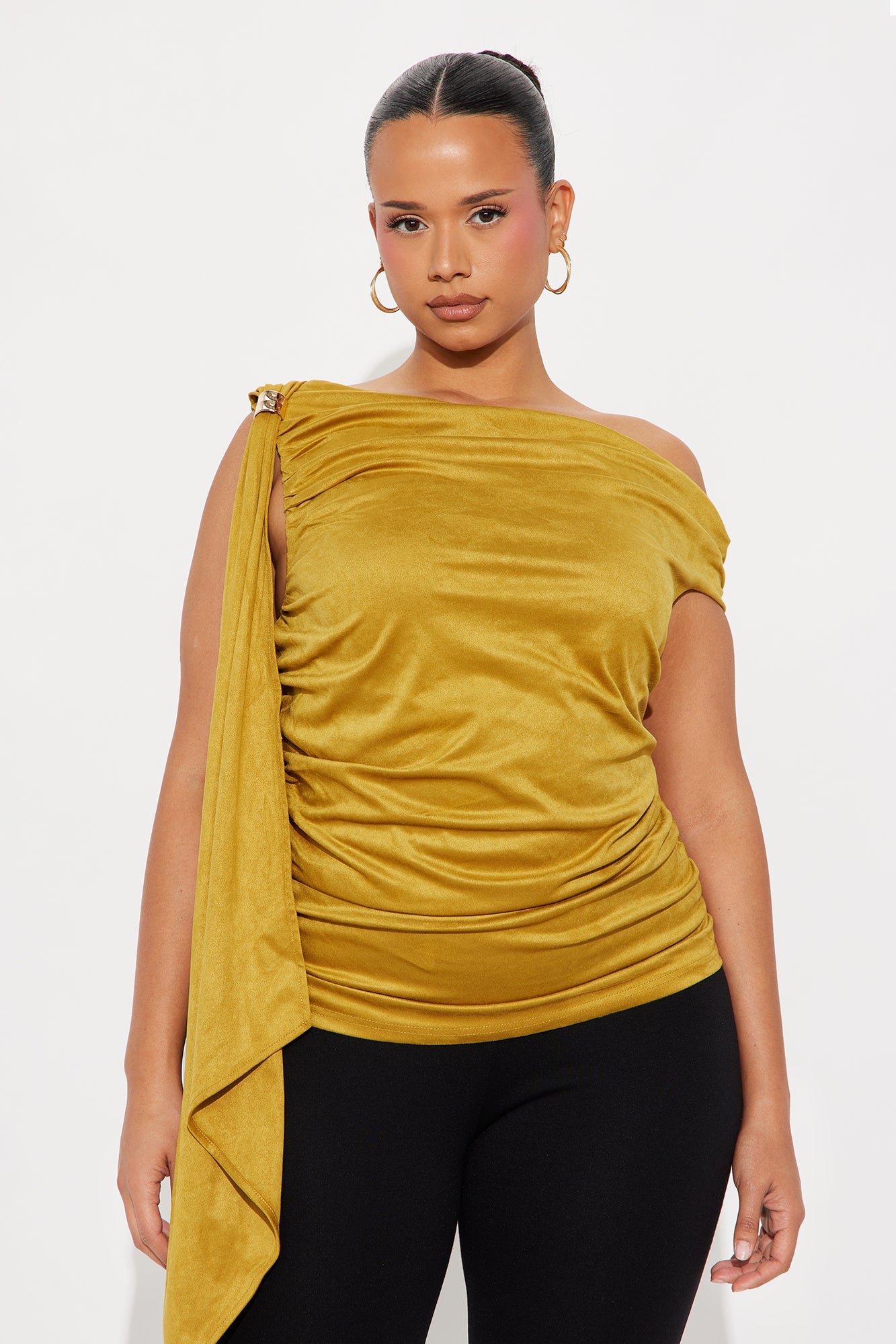 Club Classics Draped Faux Suede Top - Mustard