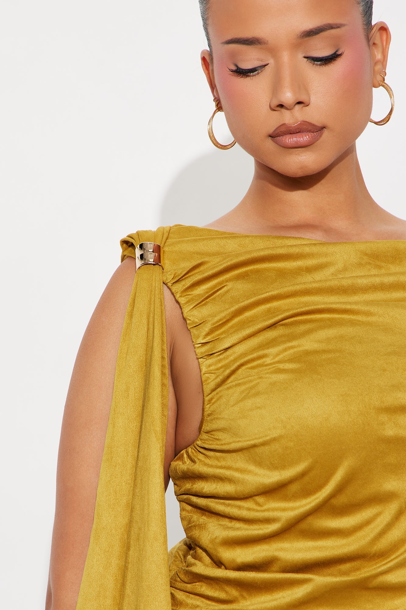 Club Classics Draped Faux Suede Top - Mustard