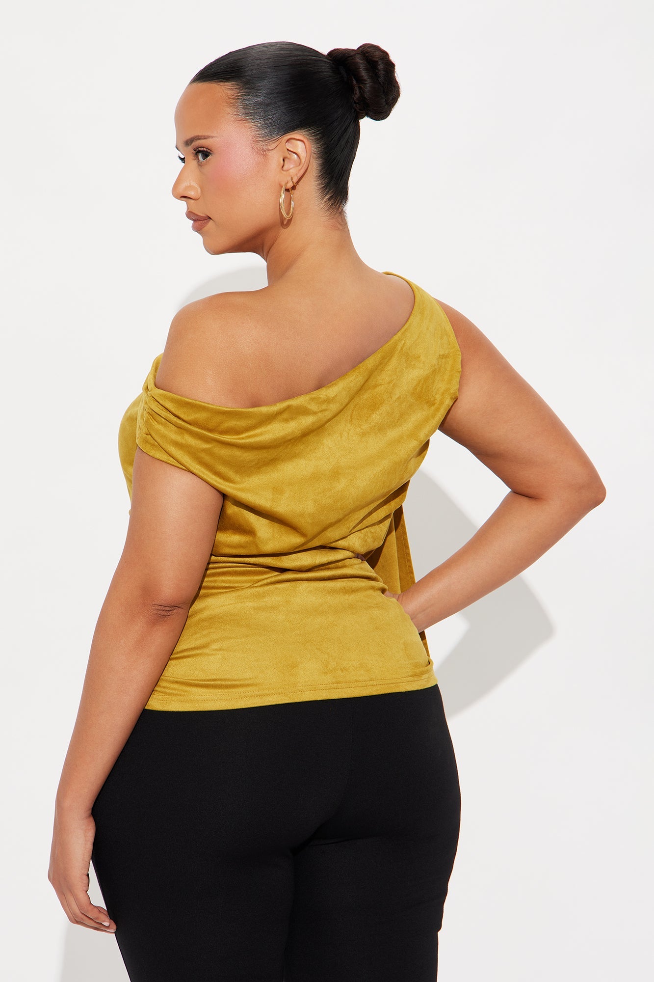Club Classics Draped Faux Suede Top - Mustard