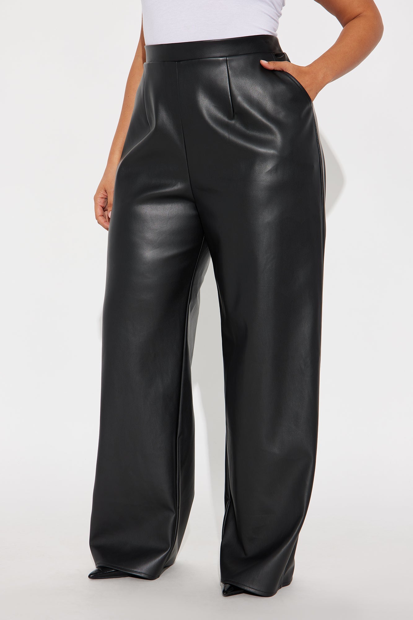 No Small Talk Faux Leather Straight Leg Pant 32″ - Black