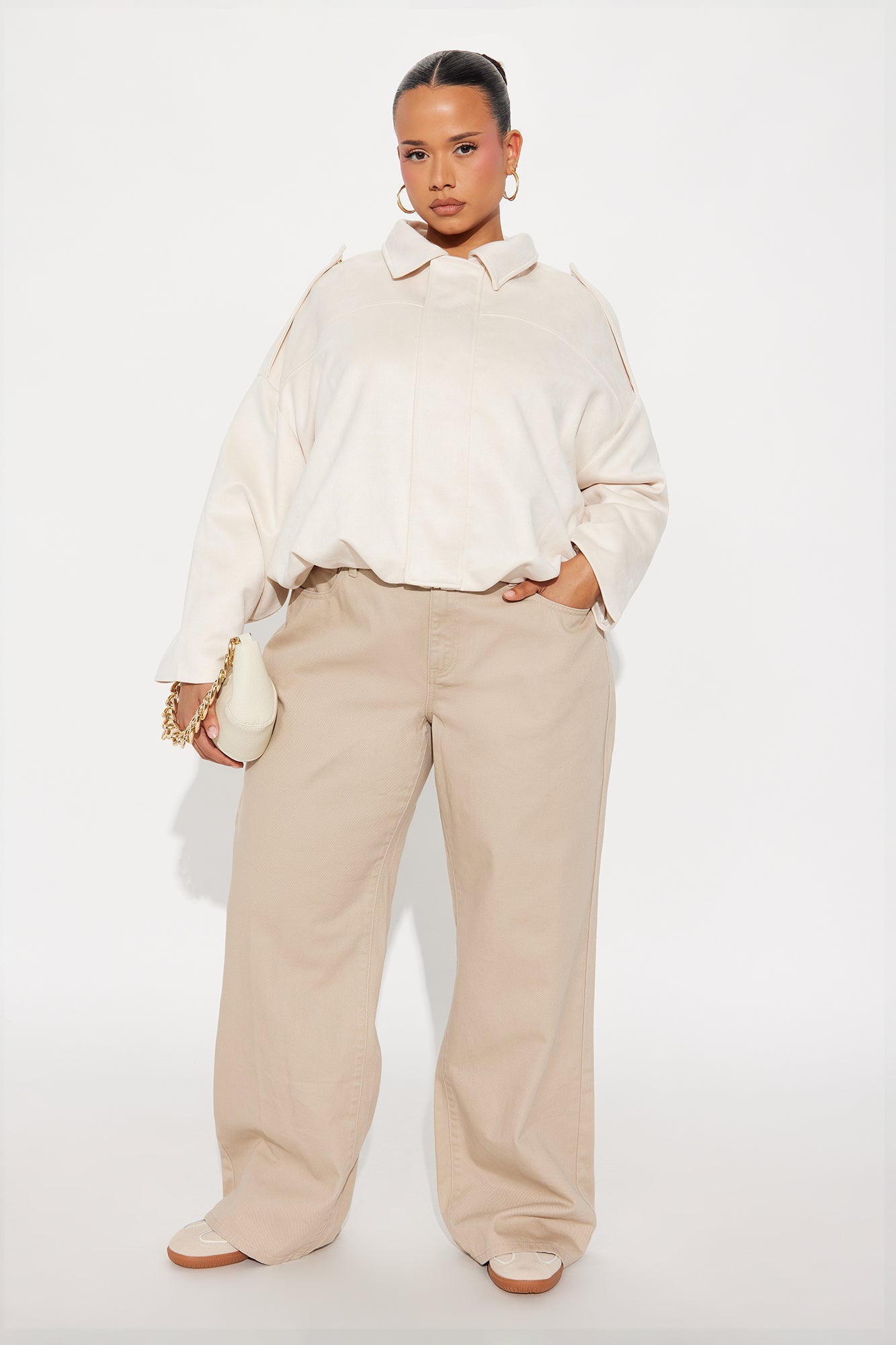 Harlowe Oversized Faux Suede Jacket - Bone