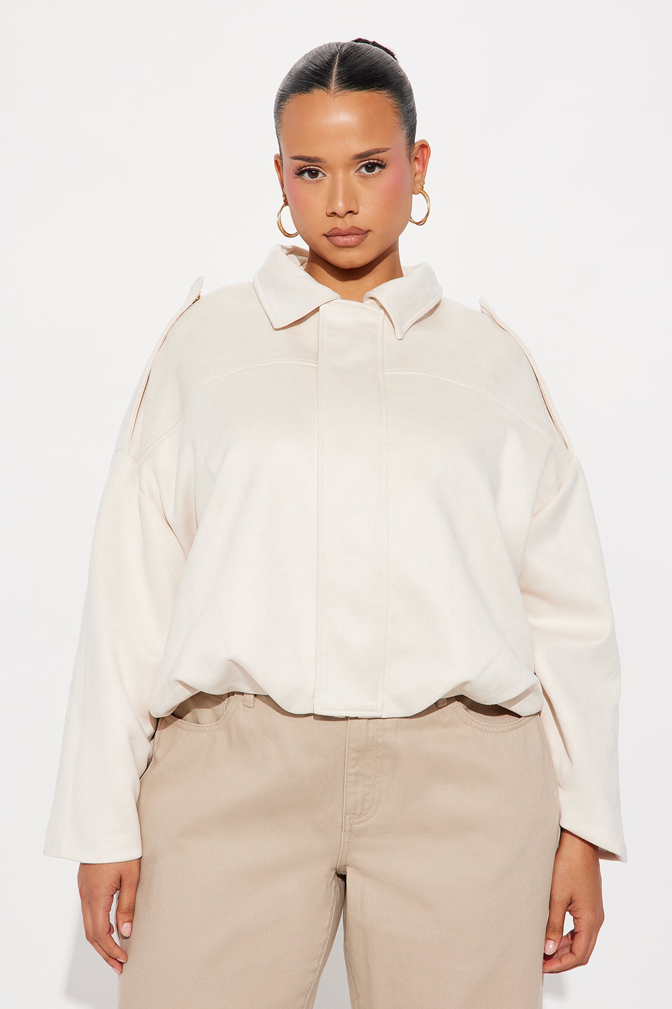 Harlowe Oversized Faux Suede Jacket - Bone