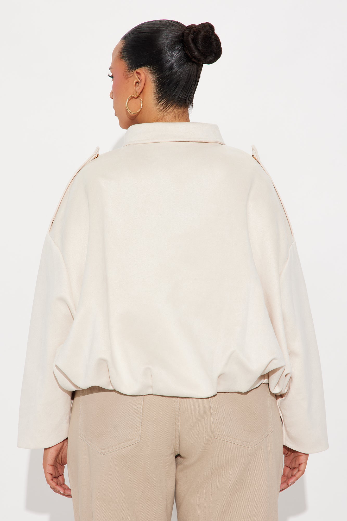 Harlowe Oversized Faux Suede Jacket - Bone