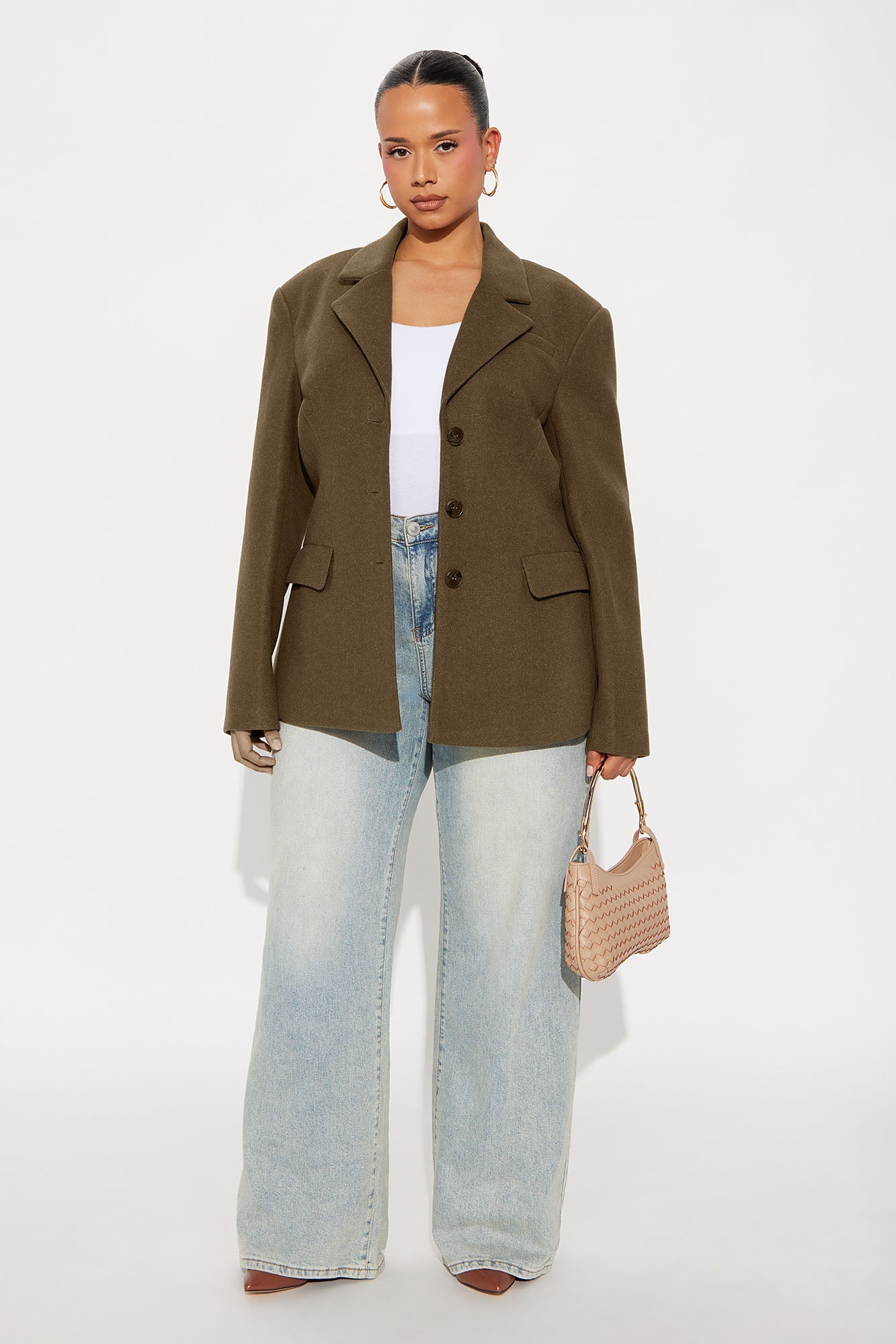 Major Boss Babe Moves Hourglass Crepe Blazer - Olive