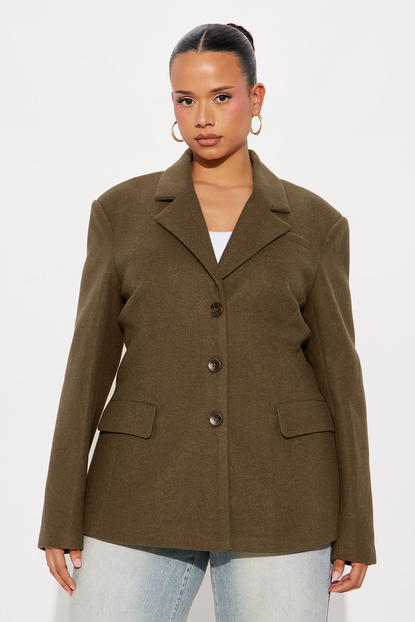 Major Boss Babe Moves Hourglass Crepe Blazer - Olive