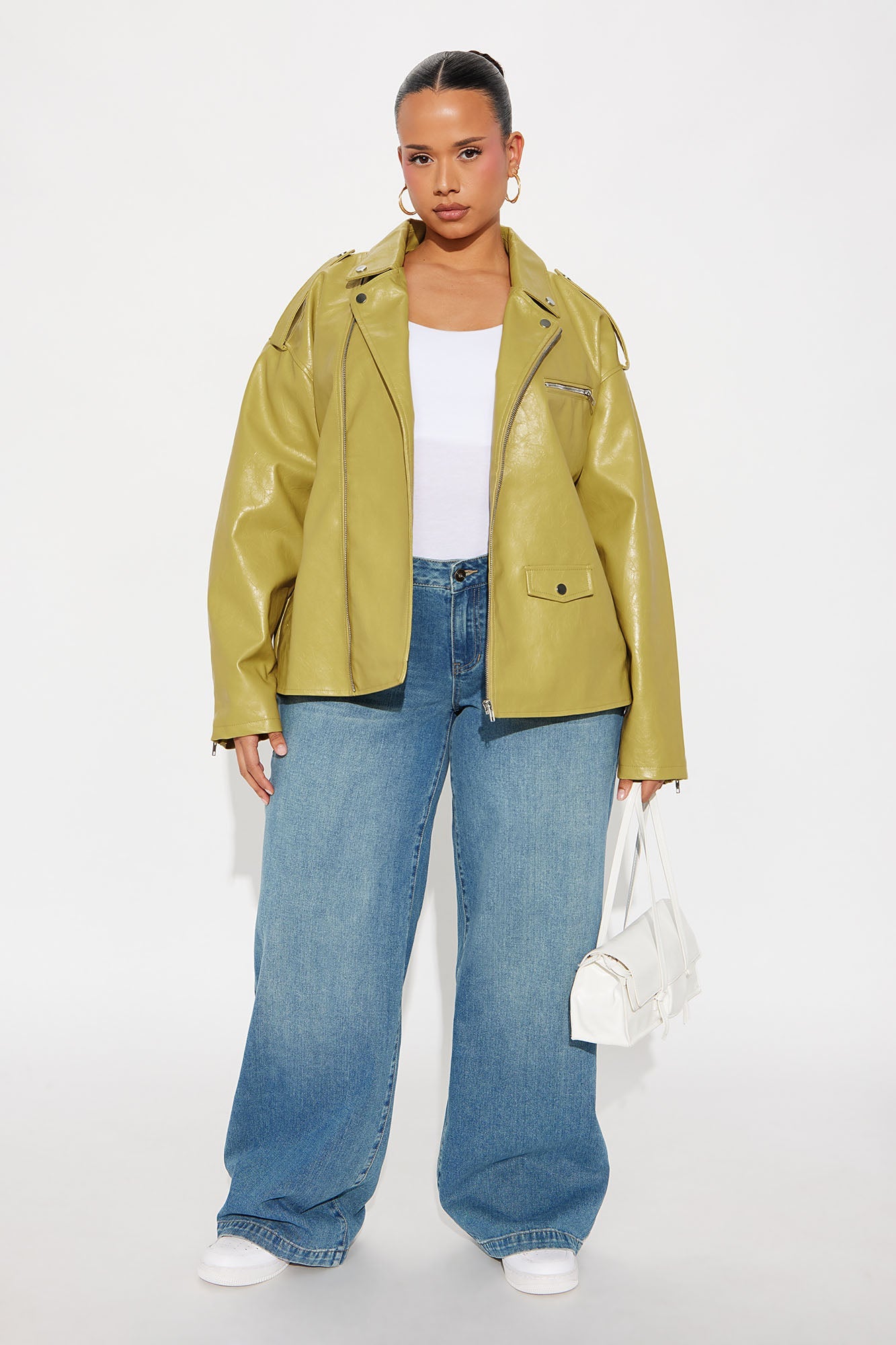 Higher Frequency Faux Leather Moto Jacket - Yellow