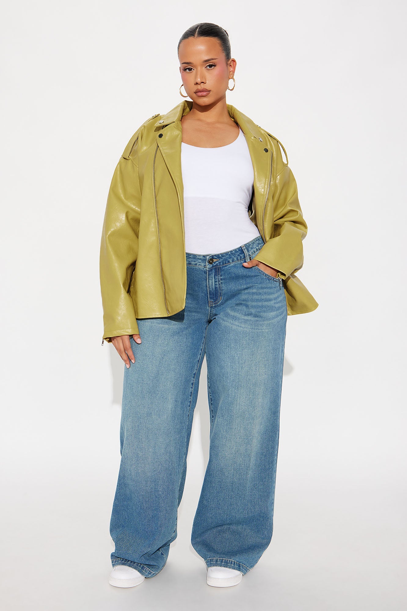 Higher Frequency Faux Leather Moto Jacket - Yellow