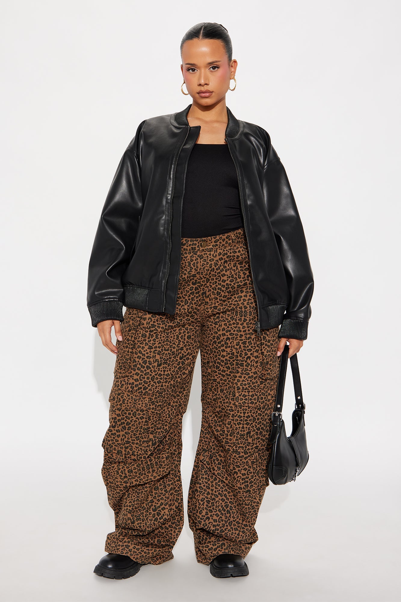 Gabrielle Faux Leather Bomber Jacket - Black