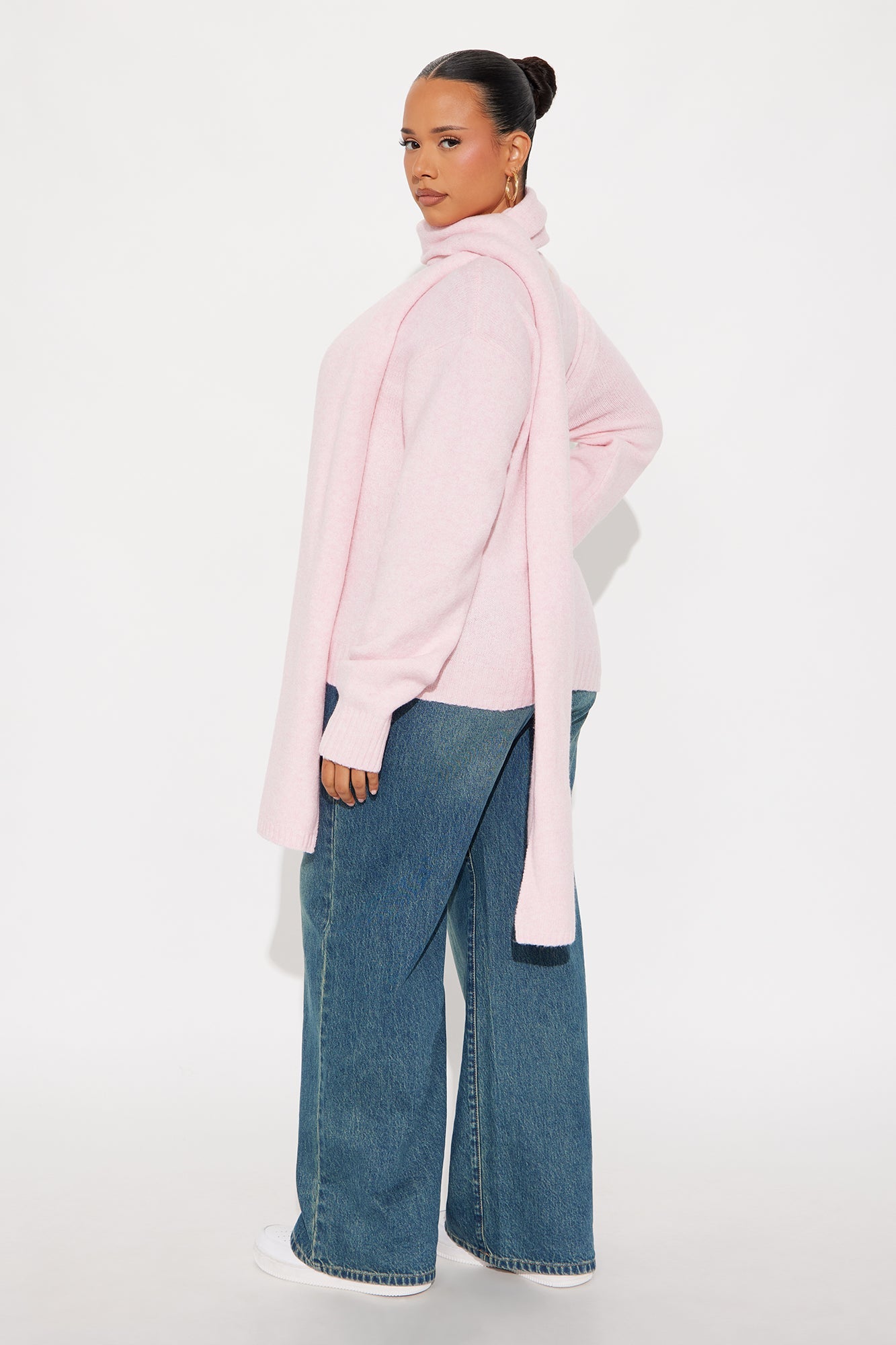 She's Golden 2 Piece Scarf Sweater Set - Pink