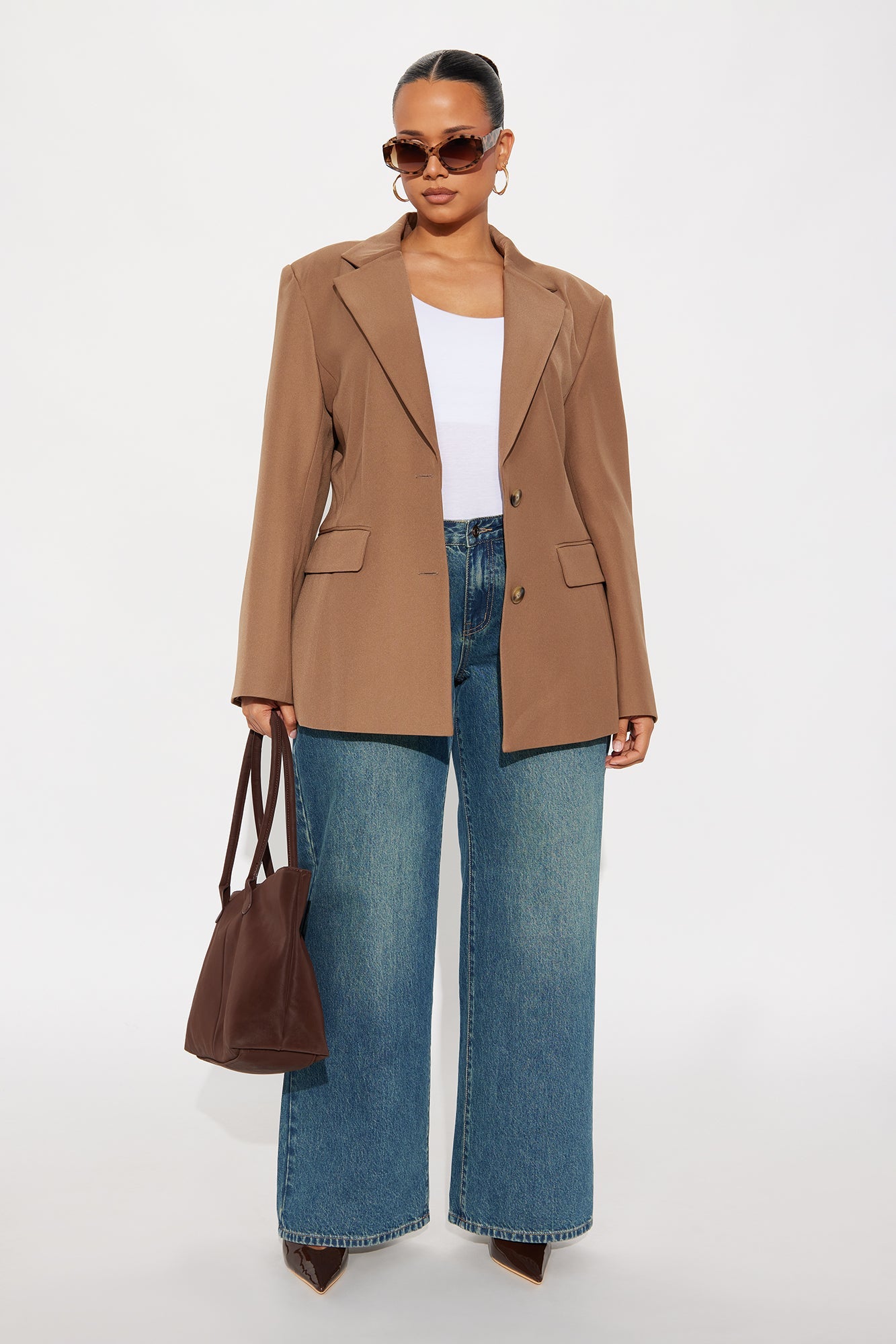 Leslee Twill Rigid Fitted Blazer - Mocha