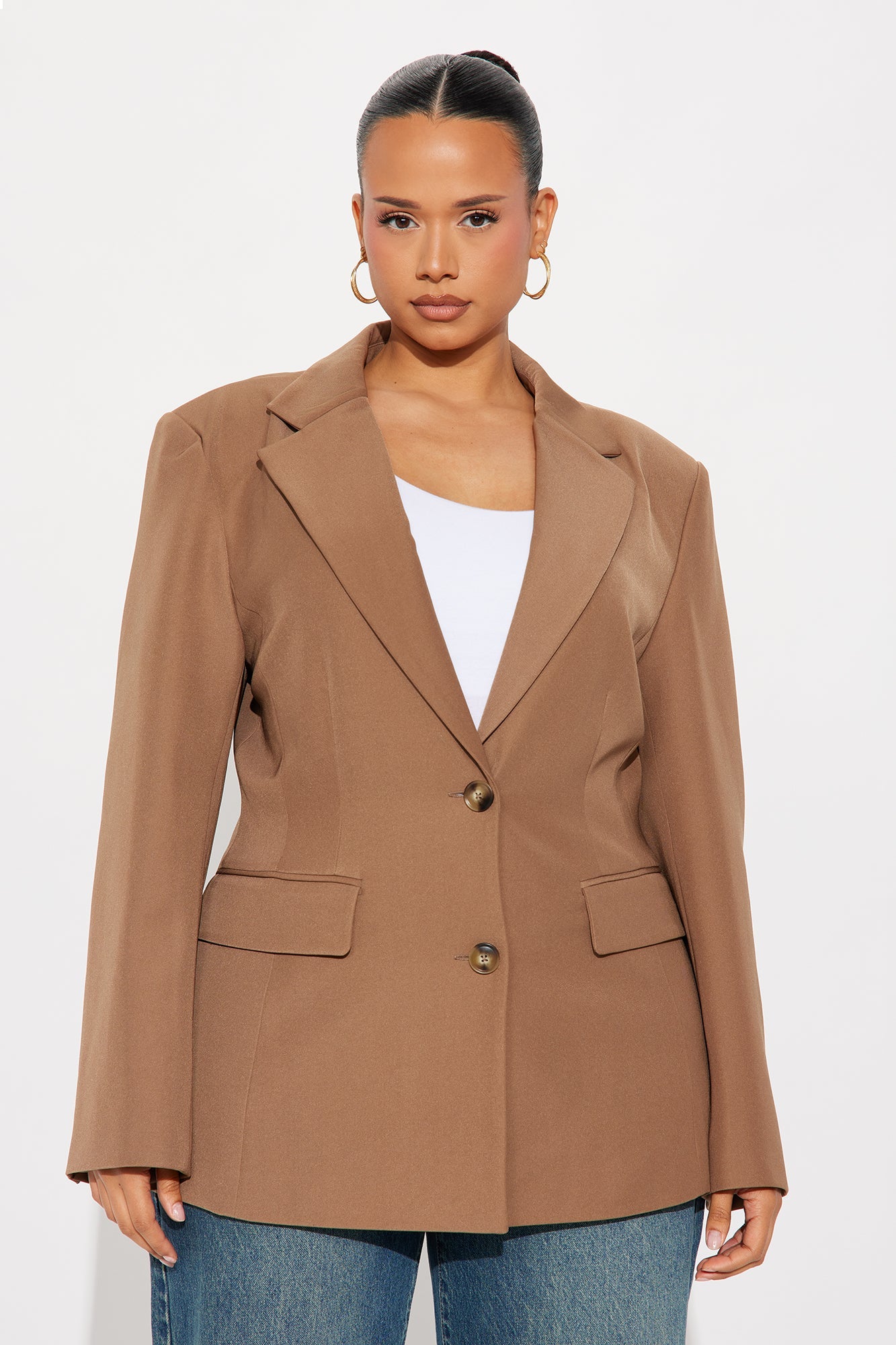 Leslee Twill Rigid Fitted Blazer - Mocha