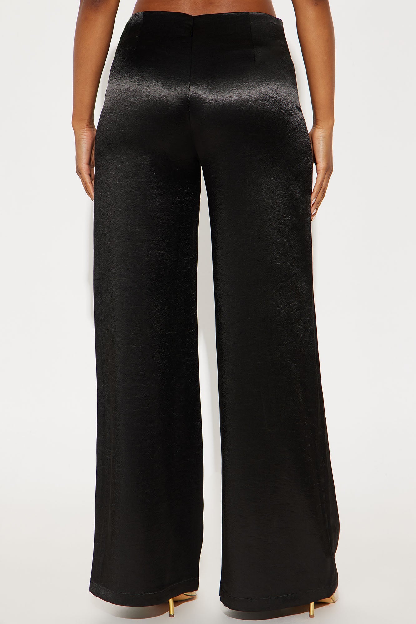 Sweet Serenade Satin Wide Leg V Front Pant 33 - Black