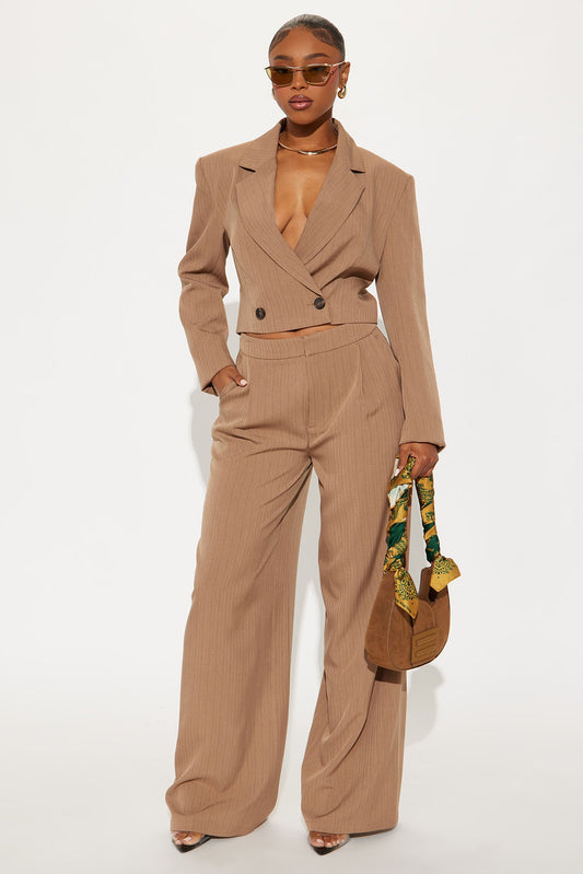 Becca Pinstripe Blazer Pant Set - Taupe