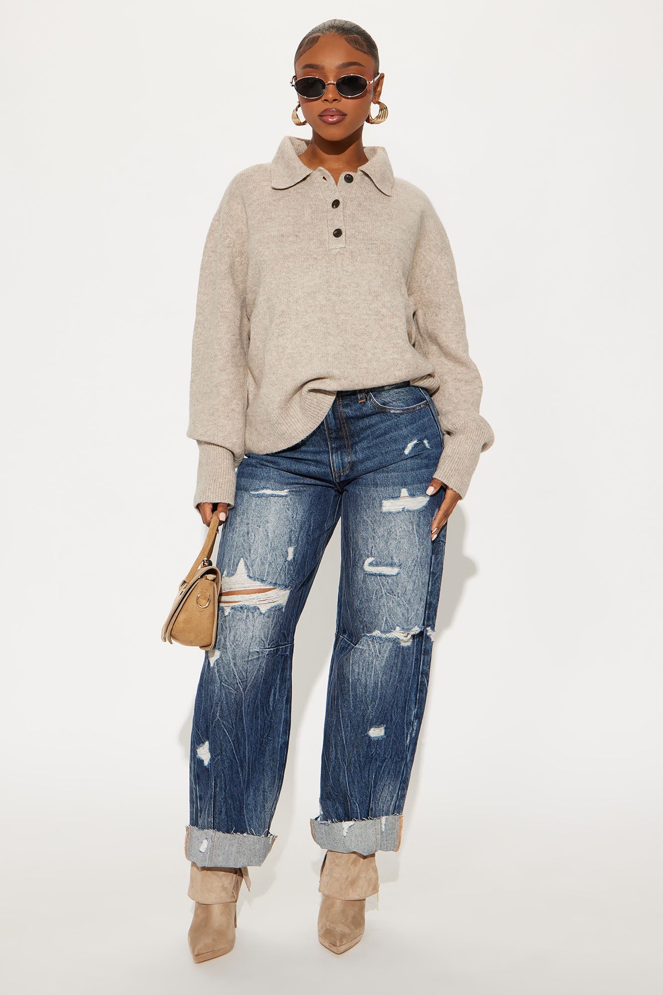 Dionne Polo Sweater - Taupe