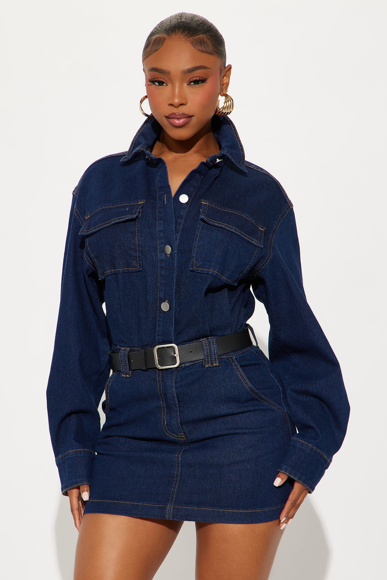 Brooke Belted Denim Mini Dress - Dark Denim