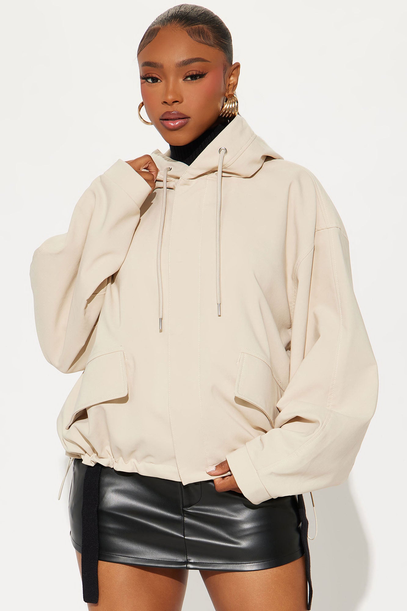 Aiden Nylon Blend Hooded Jacket - Sand