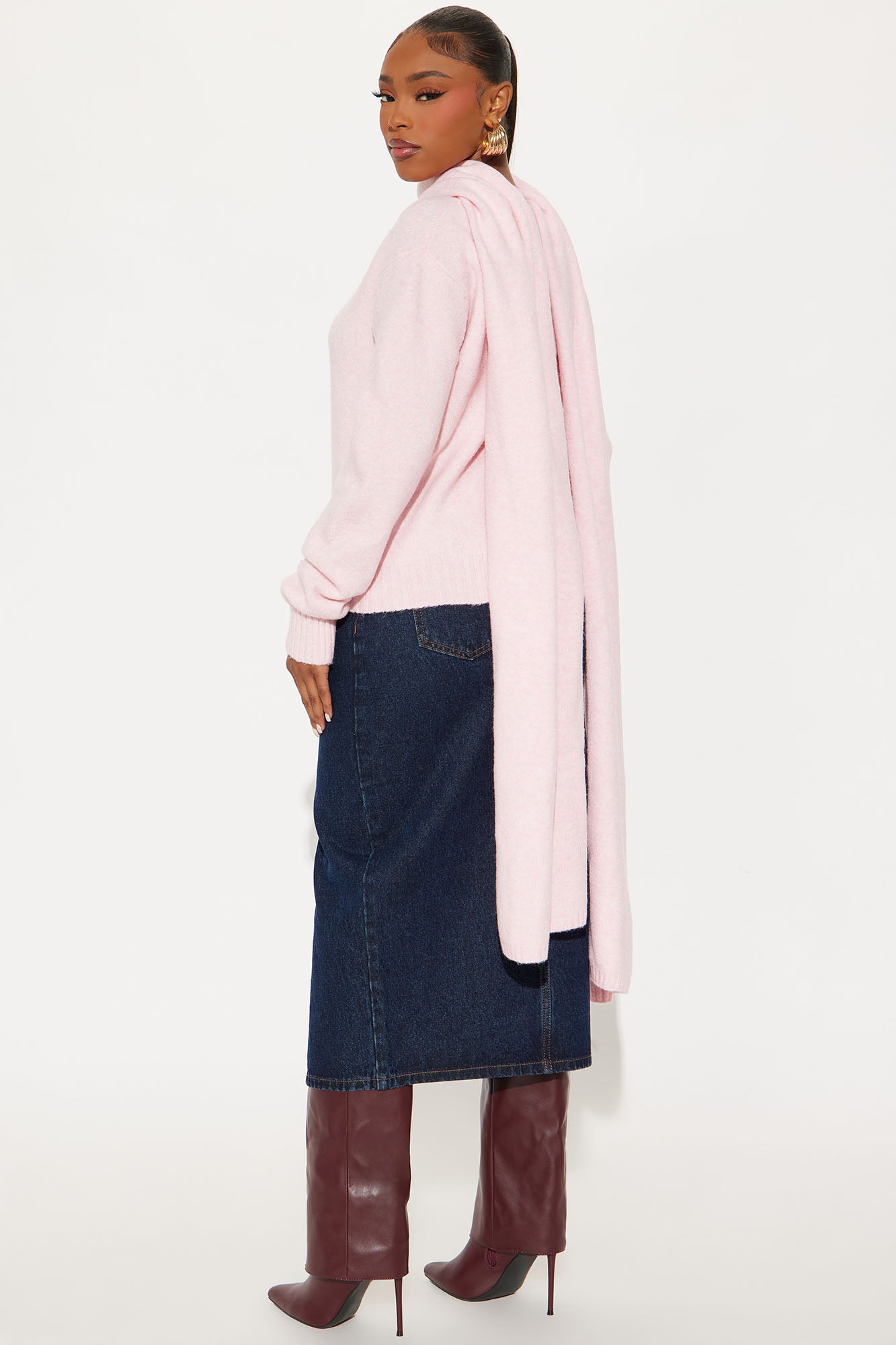 She's Golden 2 Piece Scarf Sweater Set - Pink