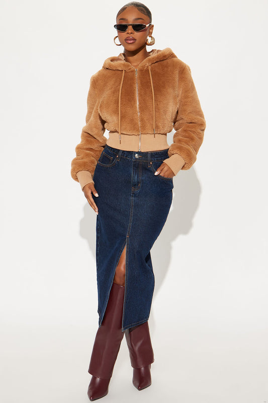 Amanza Rinse Wash Denim Midi Skirt - Rinse Blue Wash