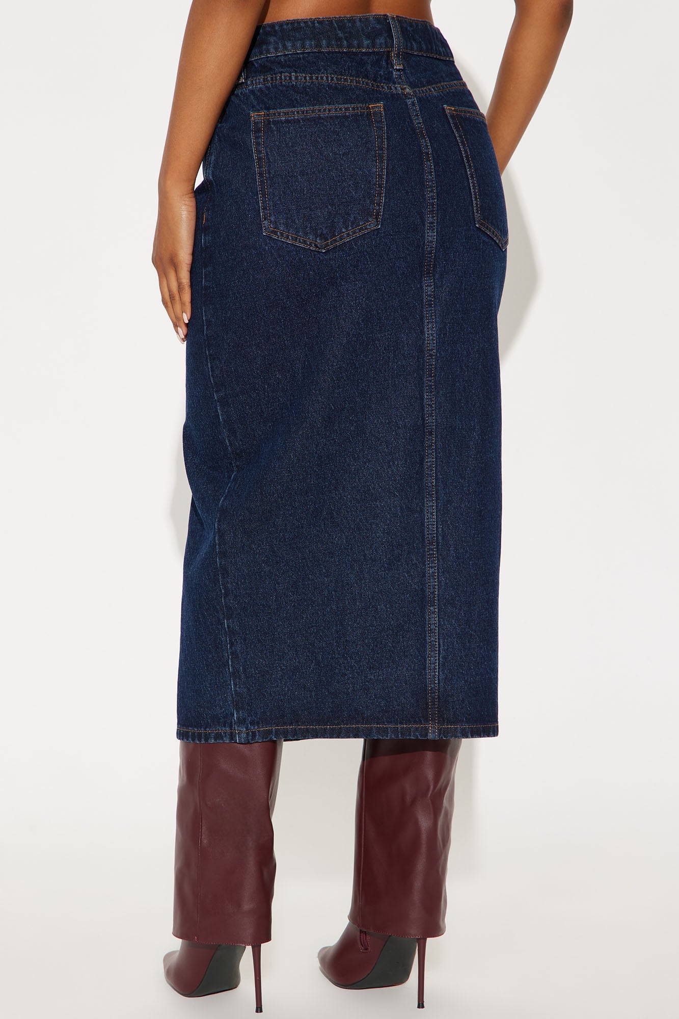 Amanza Rinse Wash Denim Midi Skirt - Rinse Blue Wash
