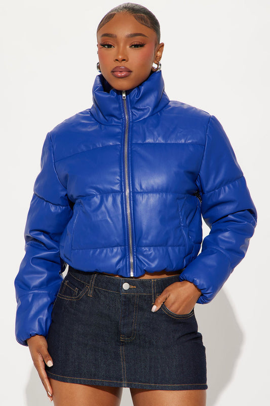 Vixen Faux Leather Puffer Jacket - Royal