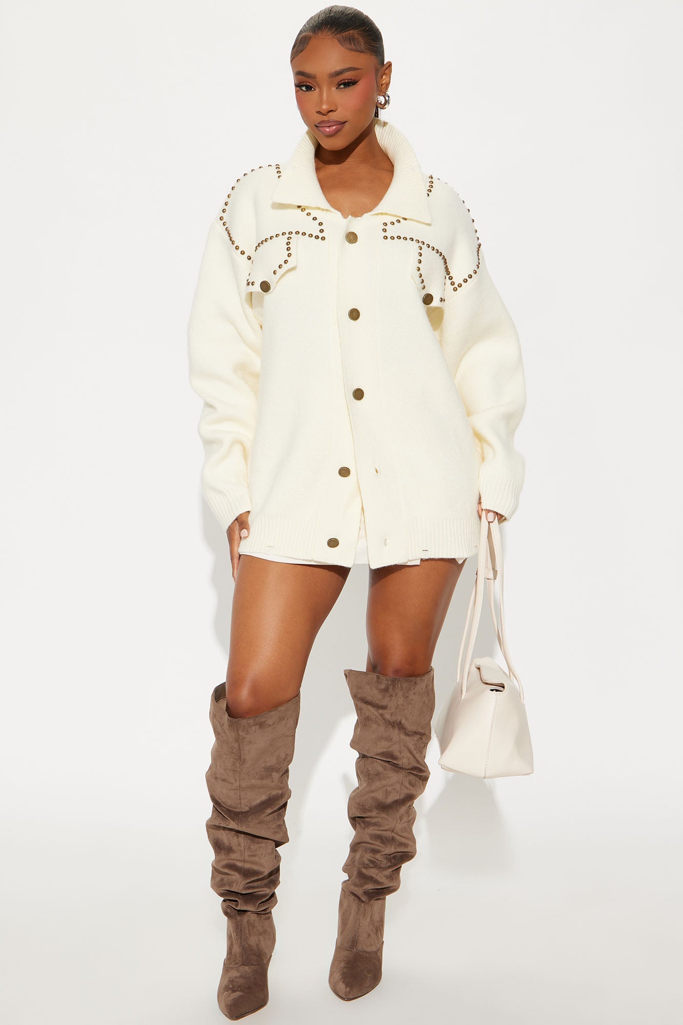 Western Girl Studded Cardigan - Ivory