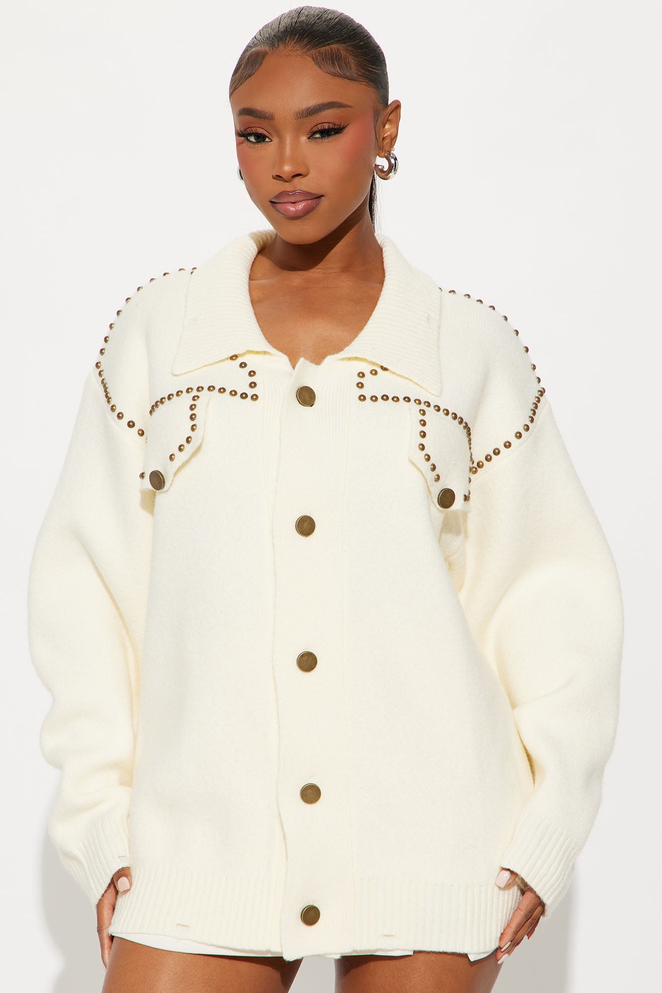 Western Girl Studded Cardigan - Ivory