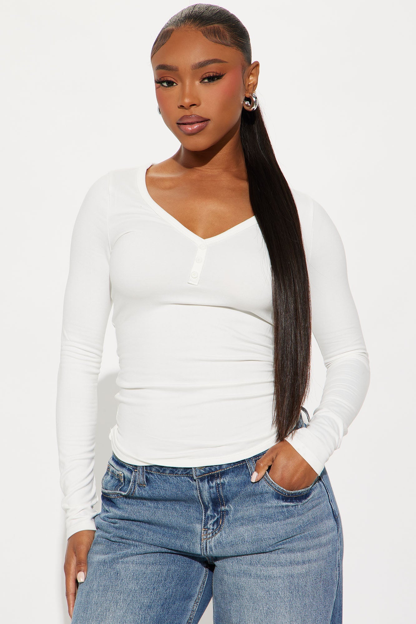Kelis Long Sleeve Henley Top - Cream