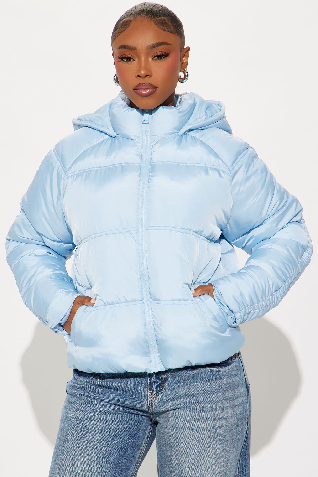 Snuggle Next To Me Puffer Jacket - Light Blue