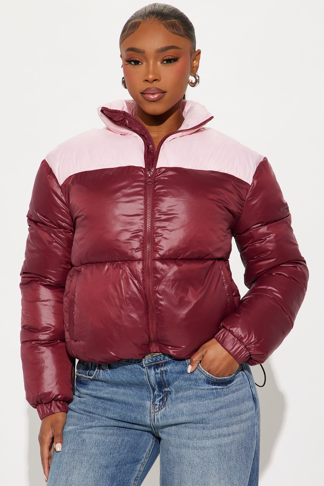 Raquel Puffer Jacket - Burgundy/combo