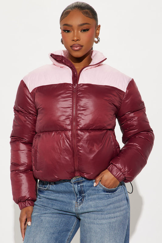 Raquel Puffer Jacket - Burgundy/combo