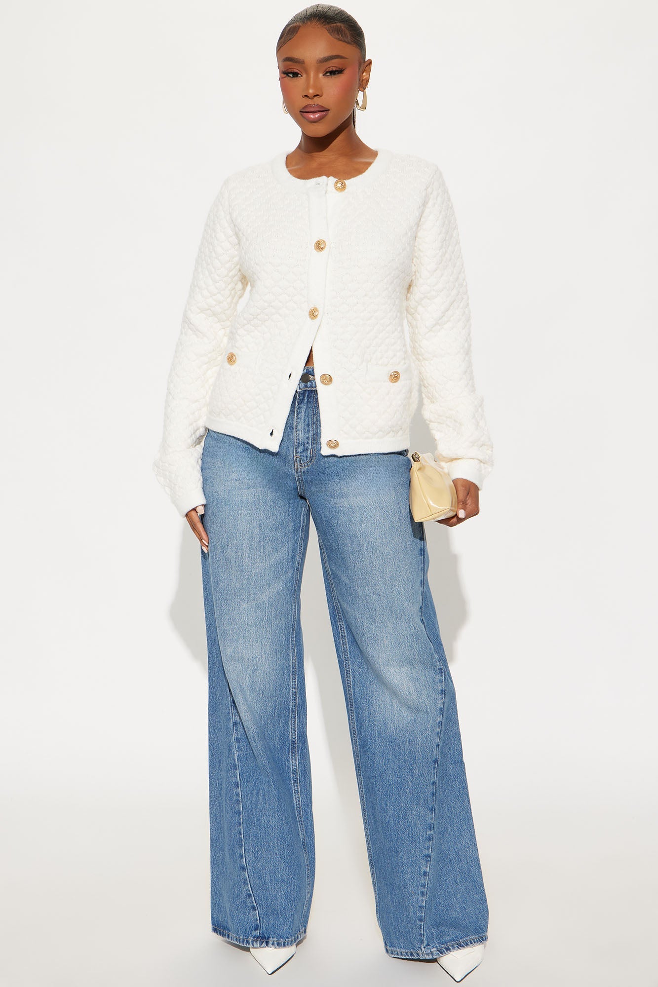 Star Of The Show Bouclé Cardigan - Ivory