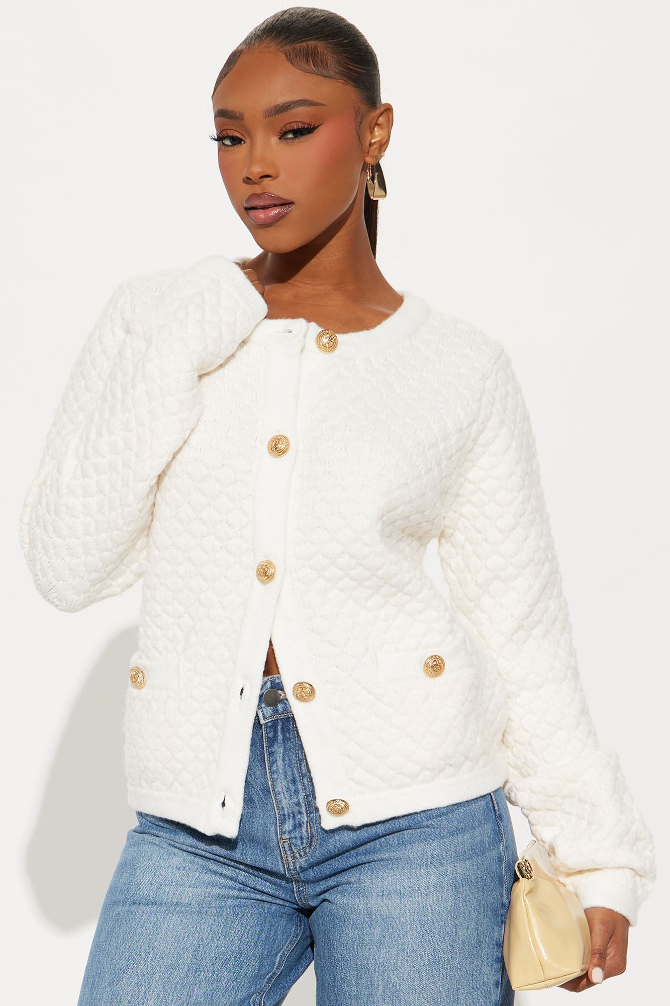 Star Of The Show Bouclé Cardigan - Ivory