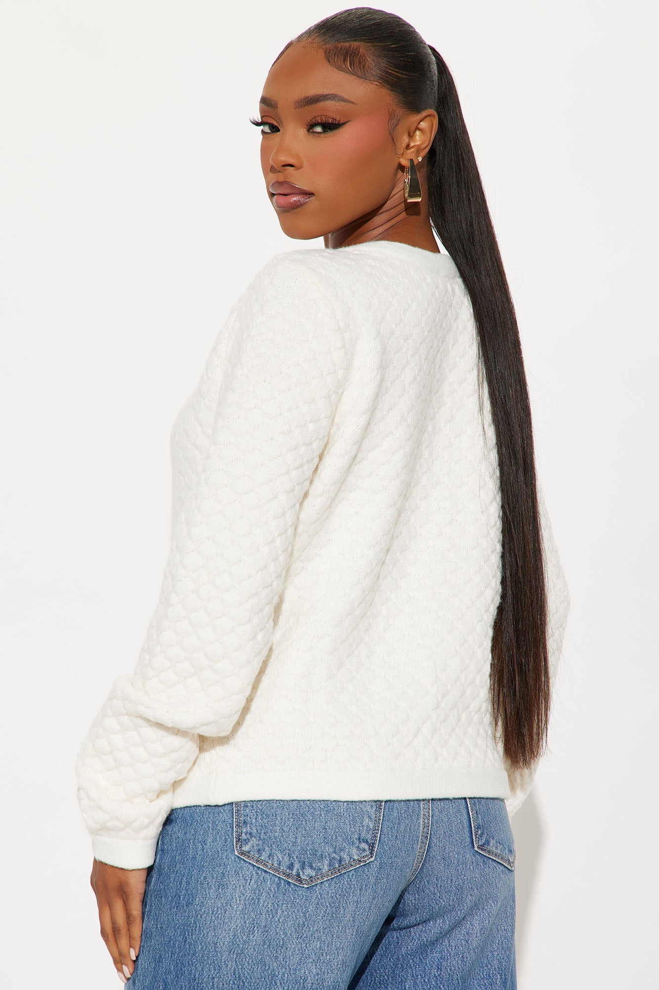 Star Of The Show Bouclé Cardigan - Ivory