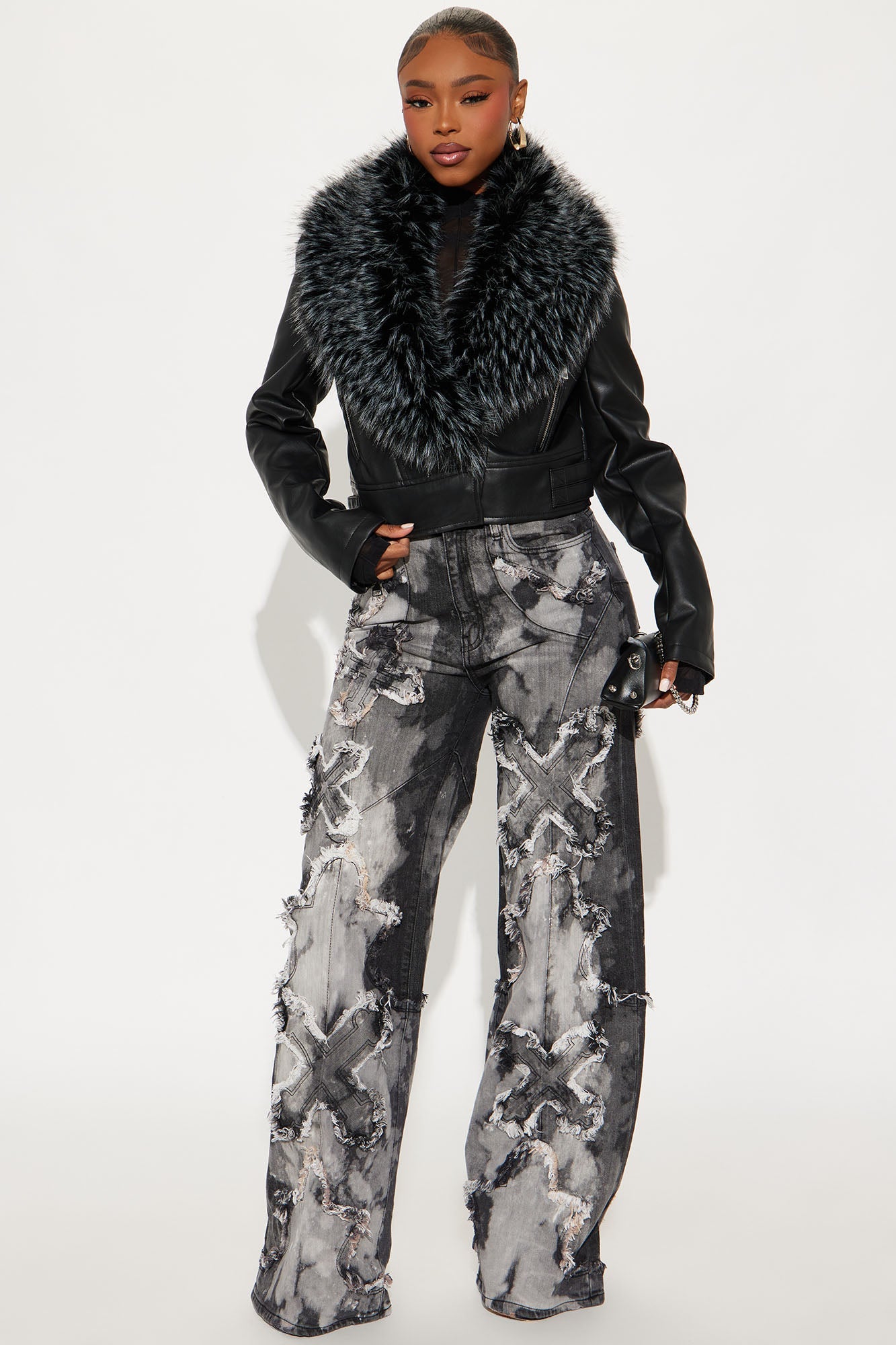 Double Crossed High Rise Applique Jeans - Black Wash