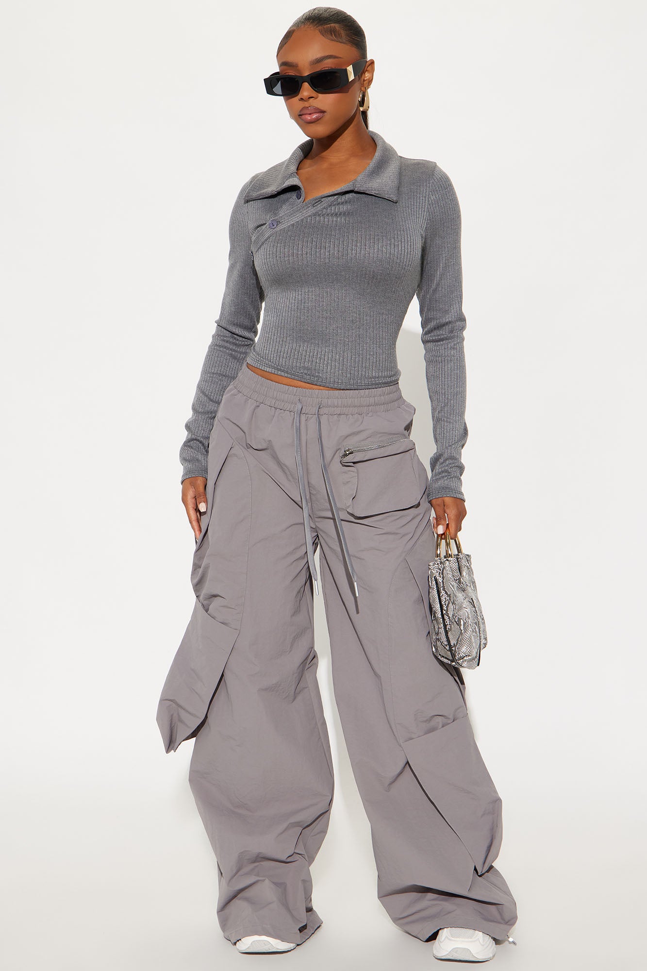 Mind Your Own Business Parachute Jogger - Grey