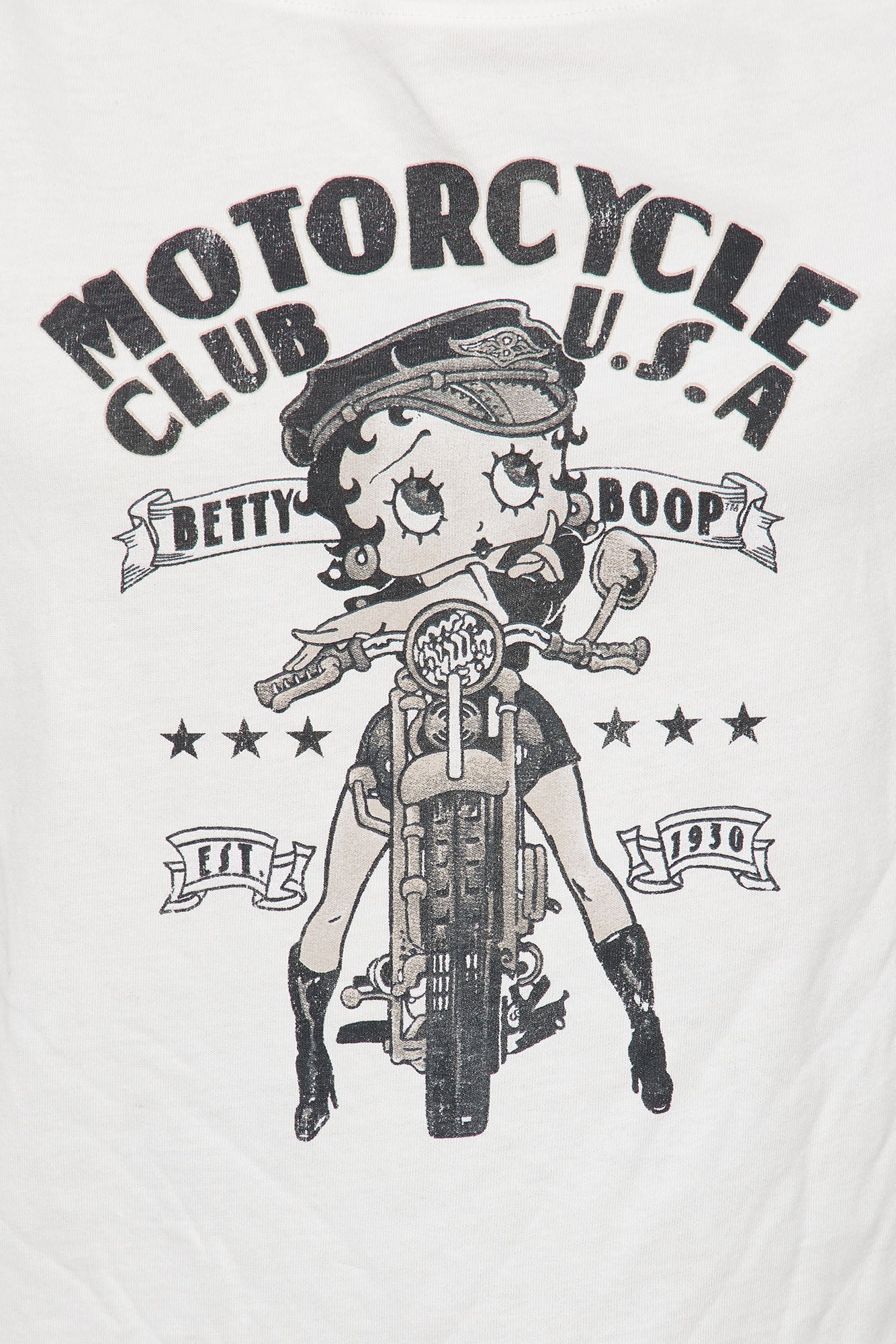 Betty Boop Motorcycle Club Washed Tee - White