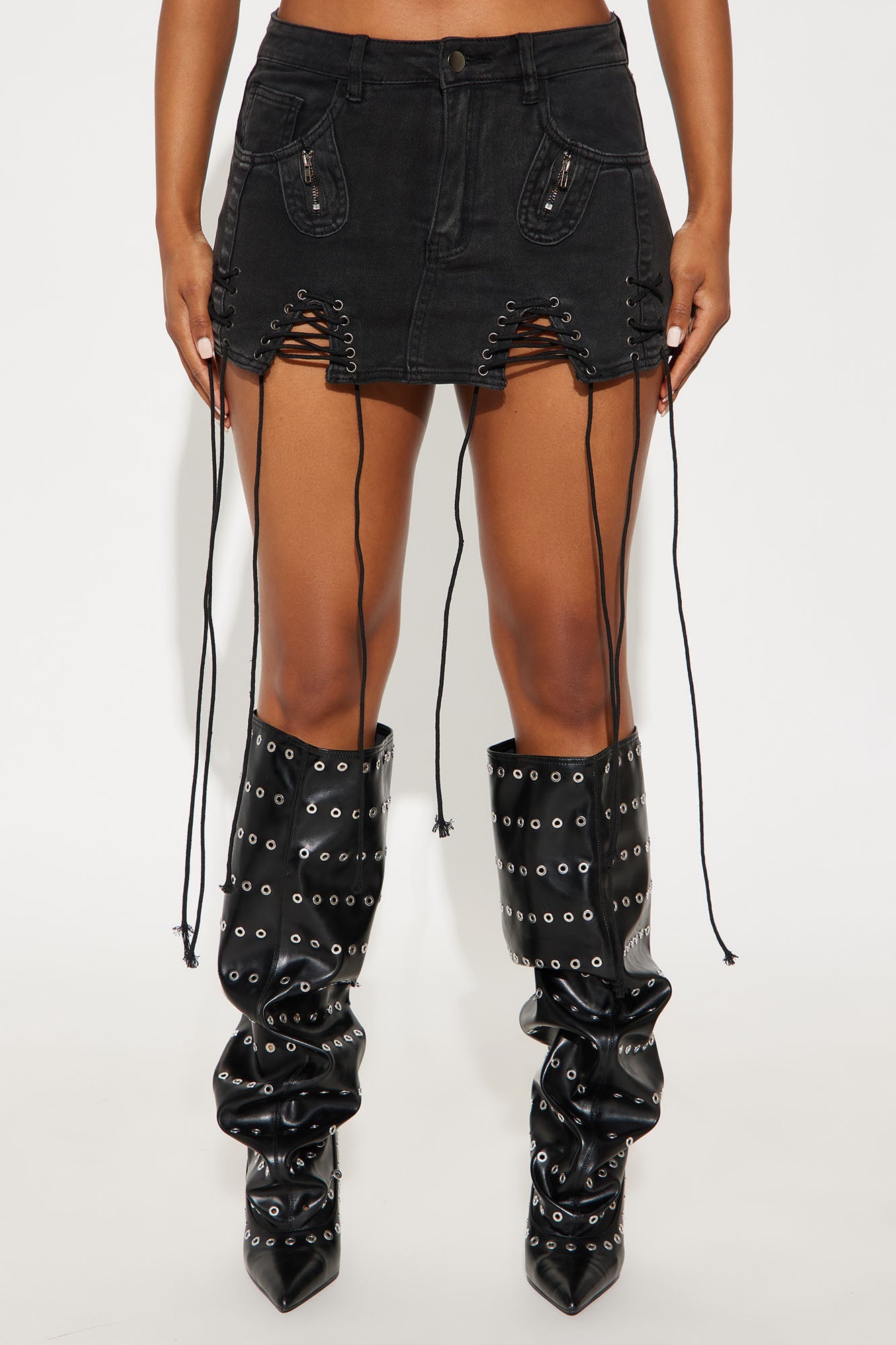 Don't Hesitate Lace Up Micro Mini Skirt - Black