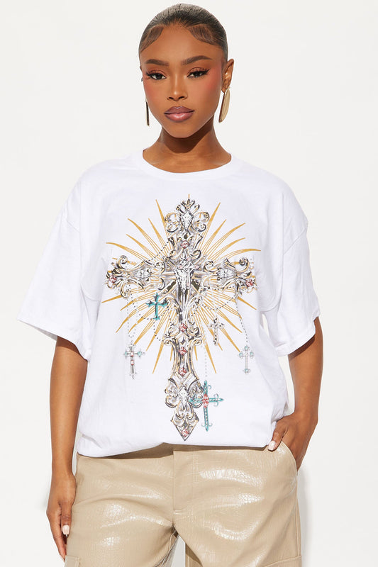 High Density Metallic Cross Tee - White