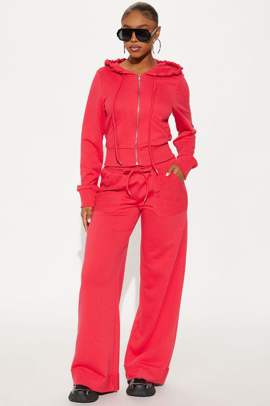 Speed Dial French Terry Hoodie Pant Set - Red
