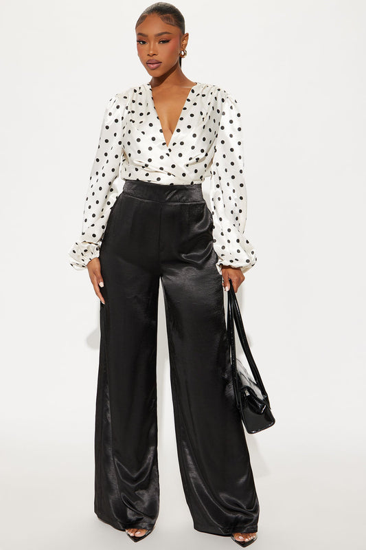 Gabi Satin Polka Dot Jumpsuit - White/Black