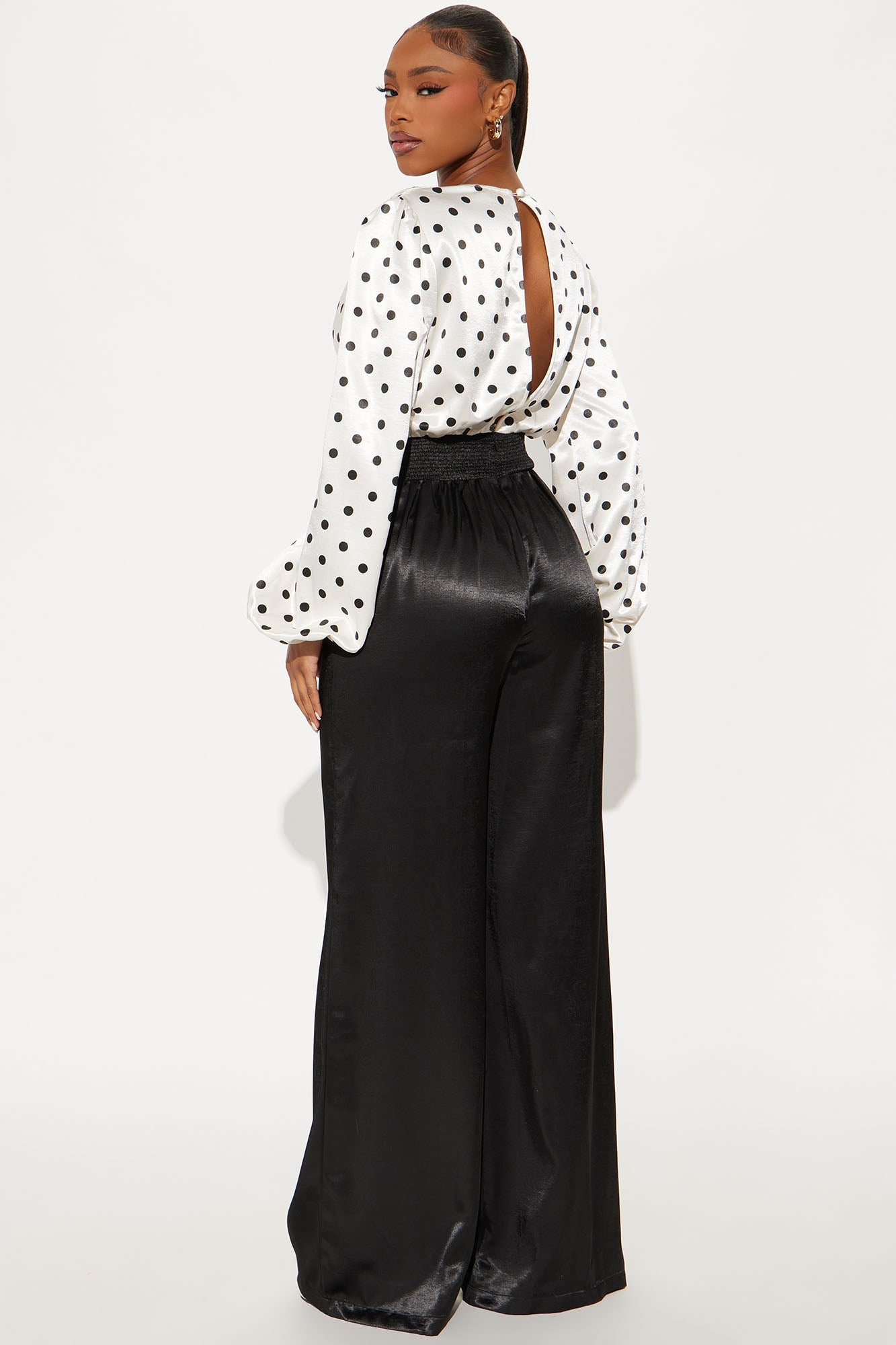 Gabi Satin Polka Dot Jumpsuit - White/Black