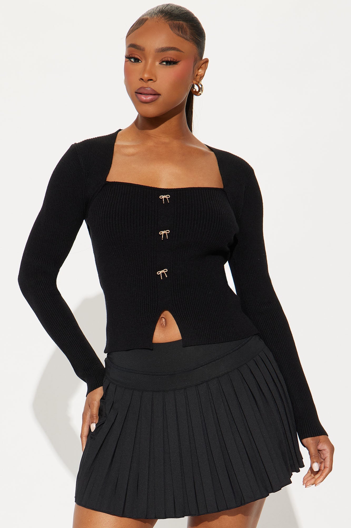 Bow Moment Sweater Top - Black