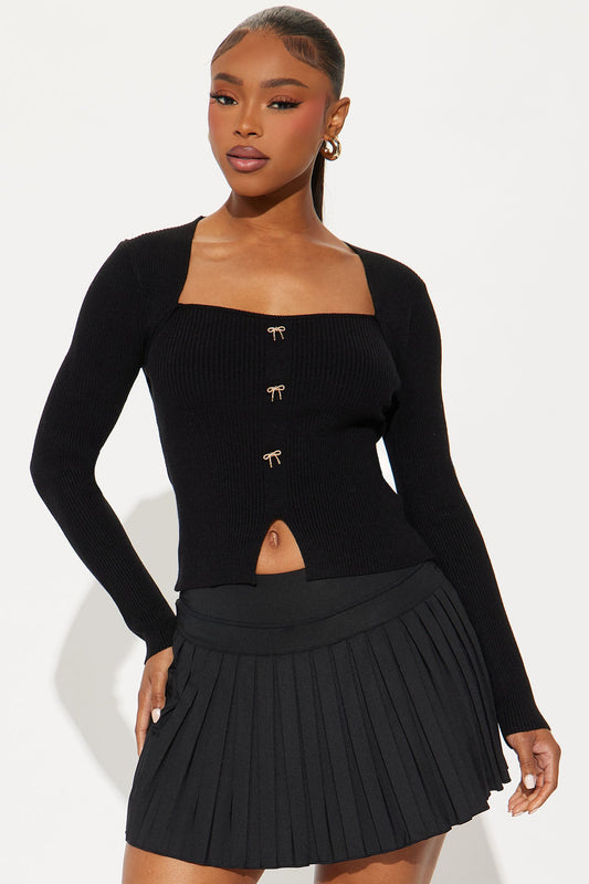 Bow Moment Sweater Top - Black