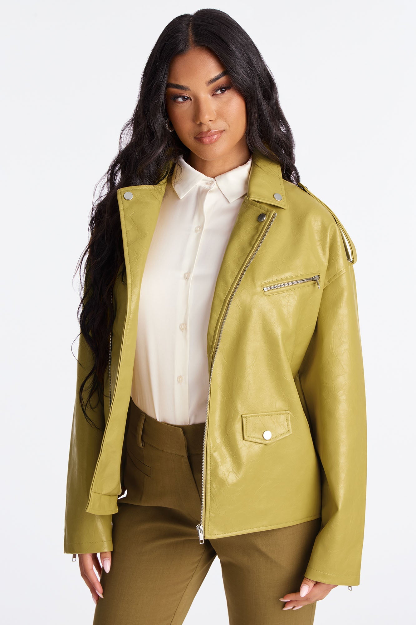 Higher Frequency Faux Leather Moto Jacket - Yellow