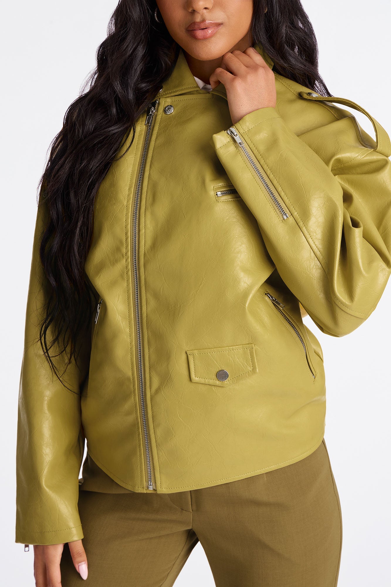 Higher Frequency Faux Leather Moto Jacket - Yellow