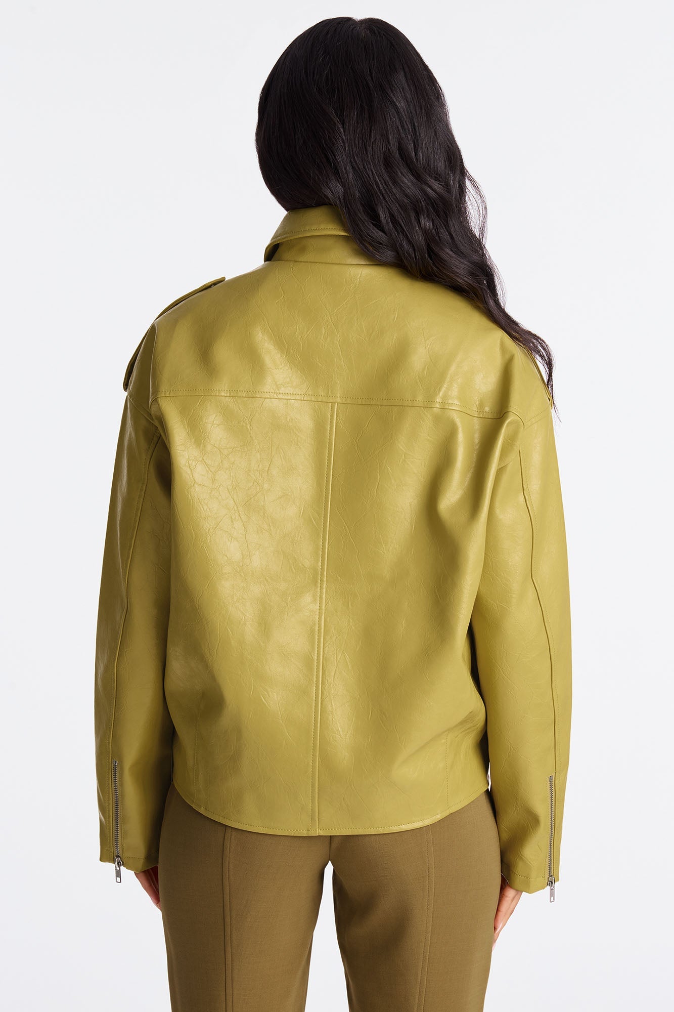Higher Frequency Faux Leather Moto Jacket - Yellow