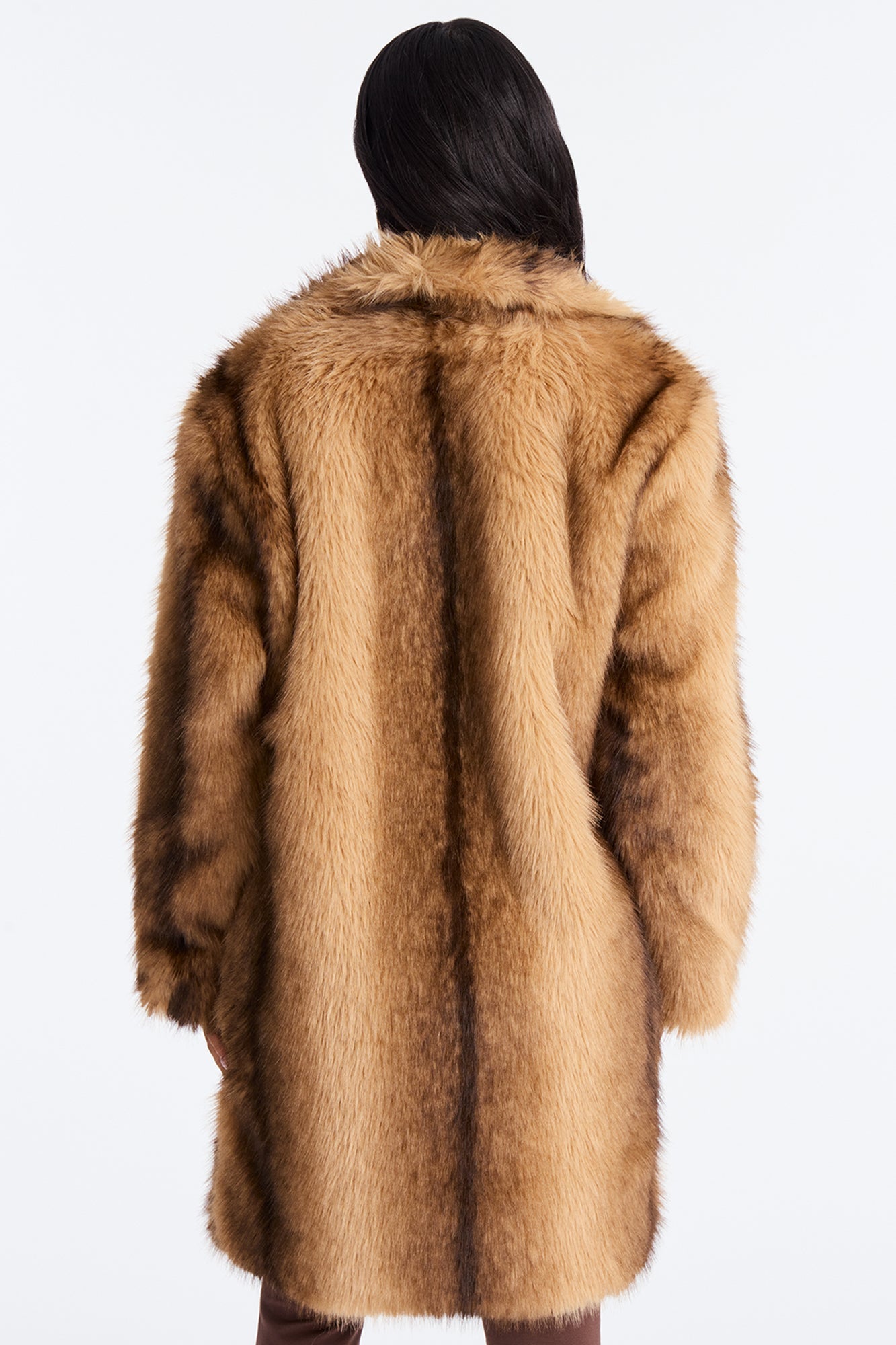 Saskia Long Faux Fur Coat - Brown/combo
