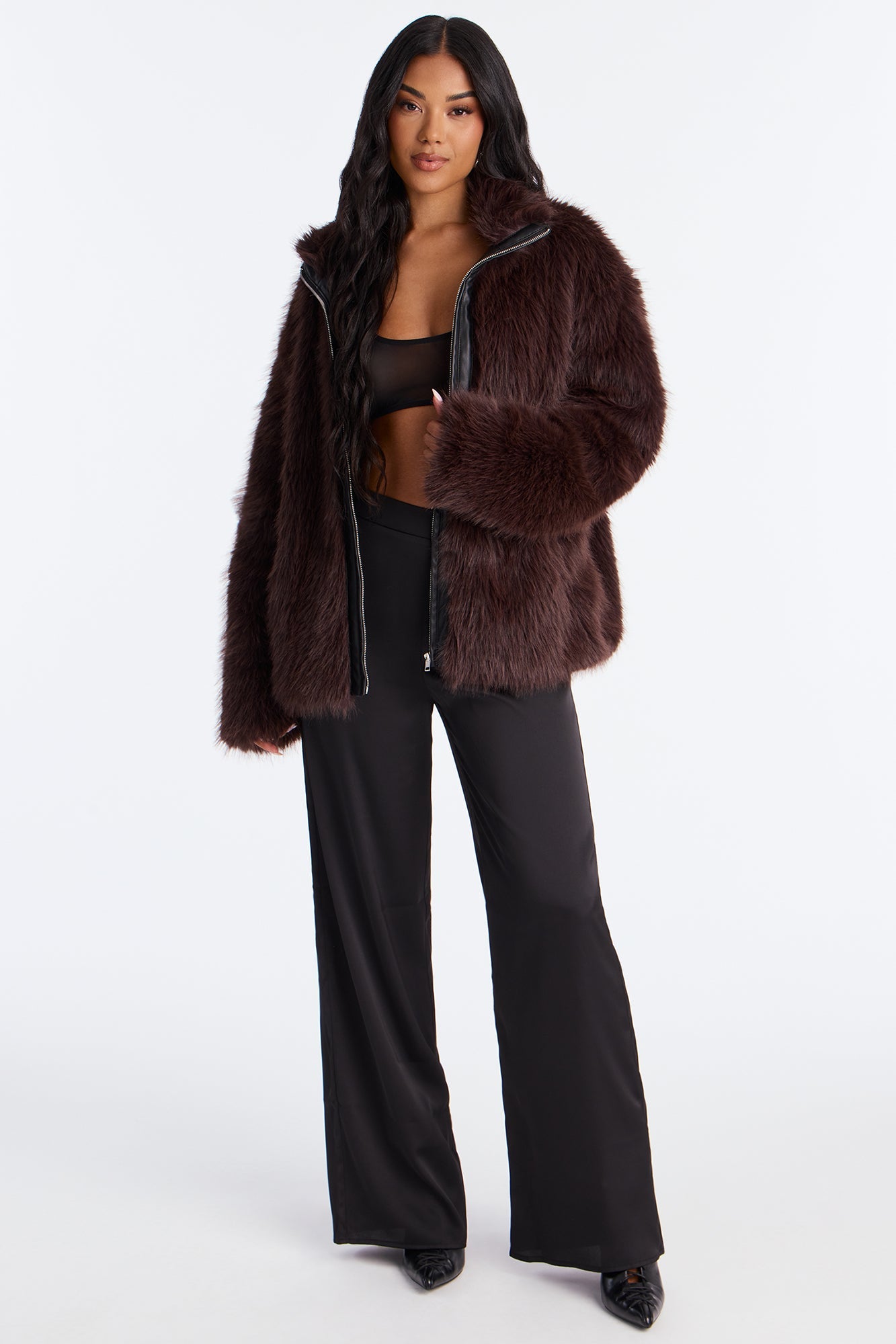 Eliza Faux Fur Coat - Chocolate